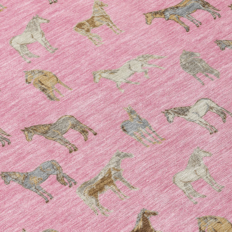 8' Blush And Beige Round Horse Washable Indoor Outdoor Area Rug Homeroots Outdoor