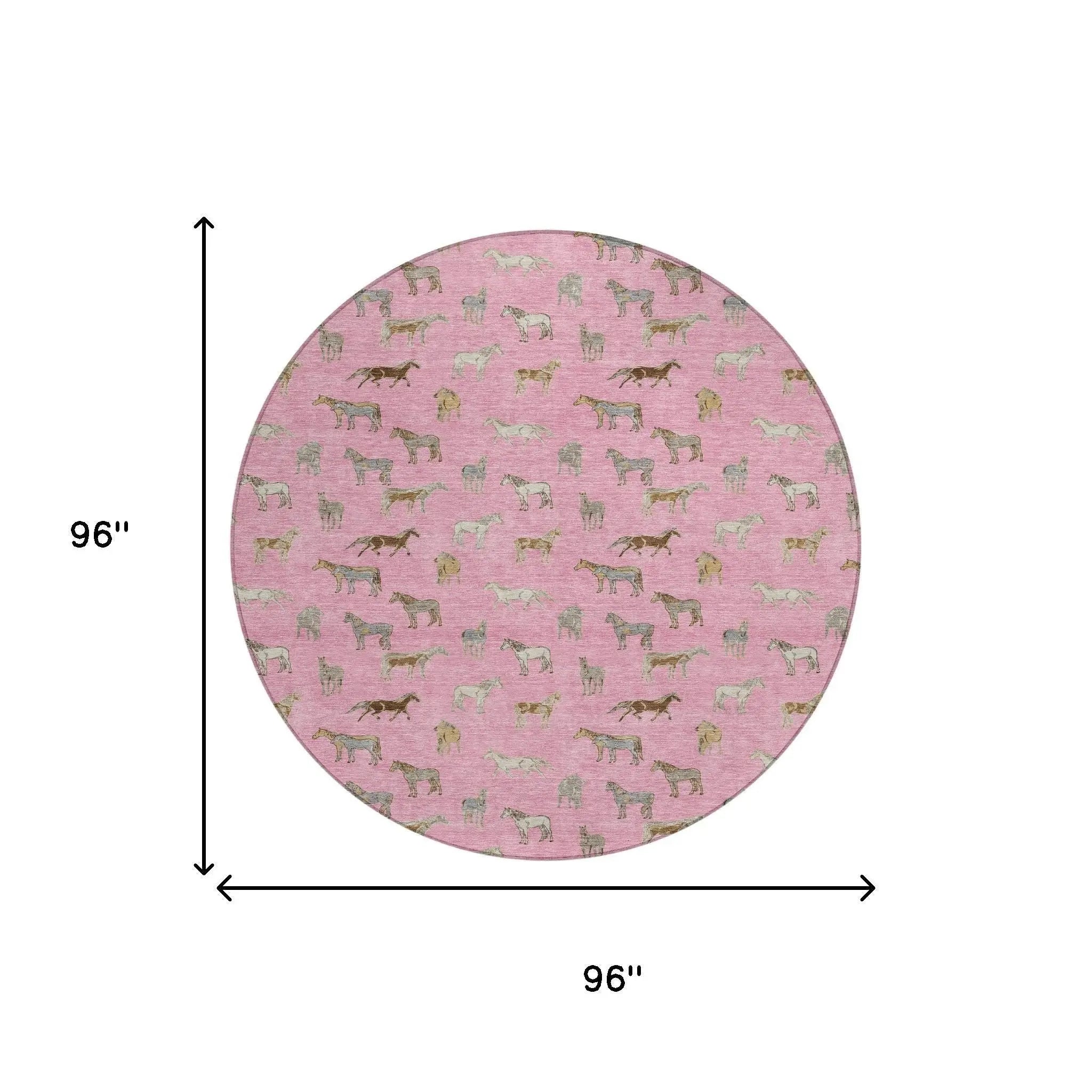 8' Blush And Beige Round Horse Washable Indoor Outdoor Area Rug Homeroots Outdoor