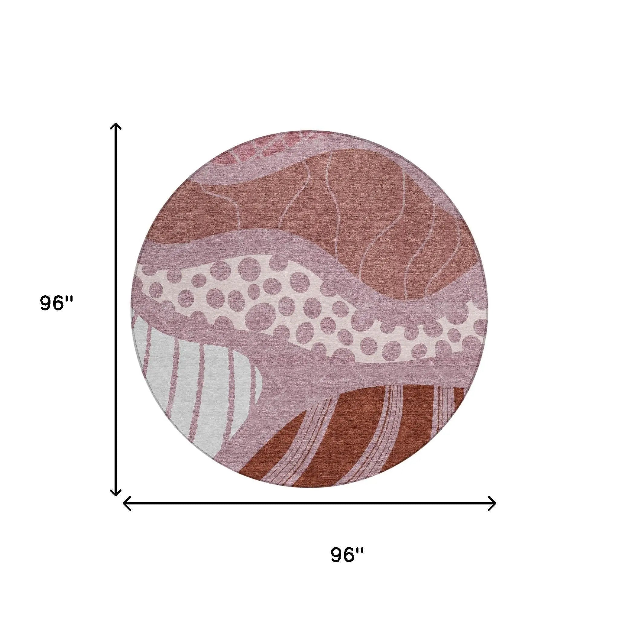8' Blush And Brown Round Abstract Washable Indoor Outdoor Area Rug Homeroots Outdoor