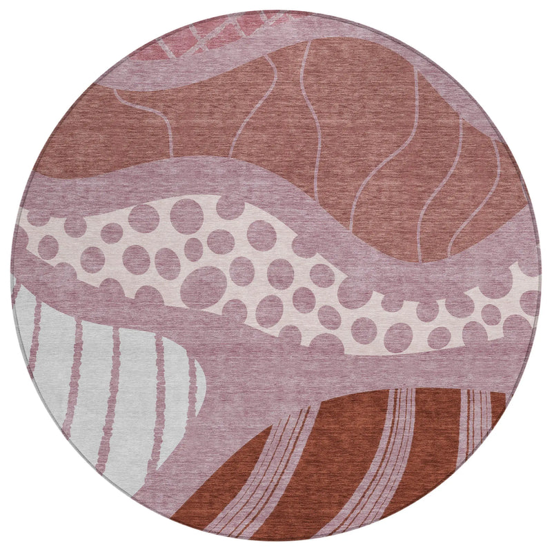 8' Blush And Brown Round Abstract Washable Indoor Outdoor Area Rug Homeroots Outdoor