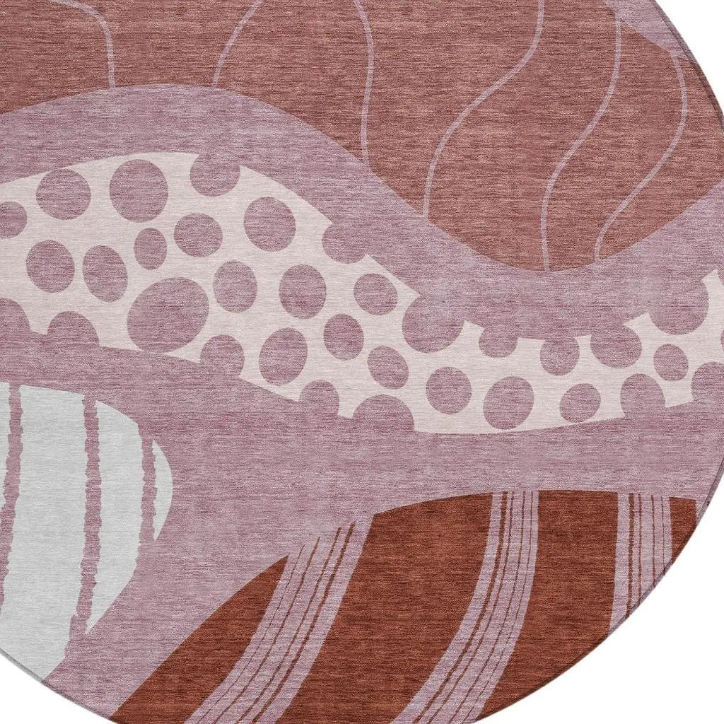 8' Blush And Brown Round Abstract Washable Indoor Outdoor Area Rug Homeroots Outdoor