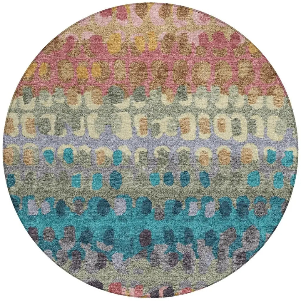 8' Blush And Copper Round Geometric Washable Indoor Outdoor Area Rug Homeroots Outdoor
