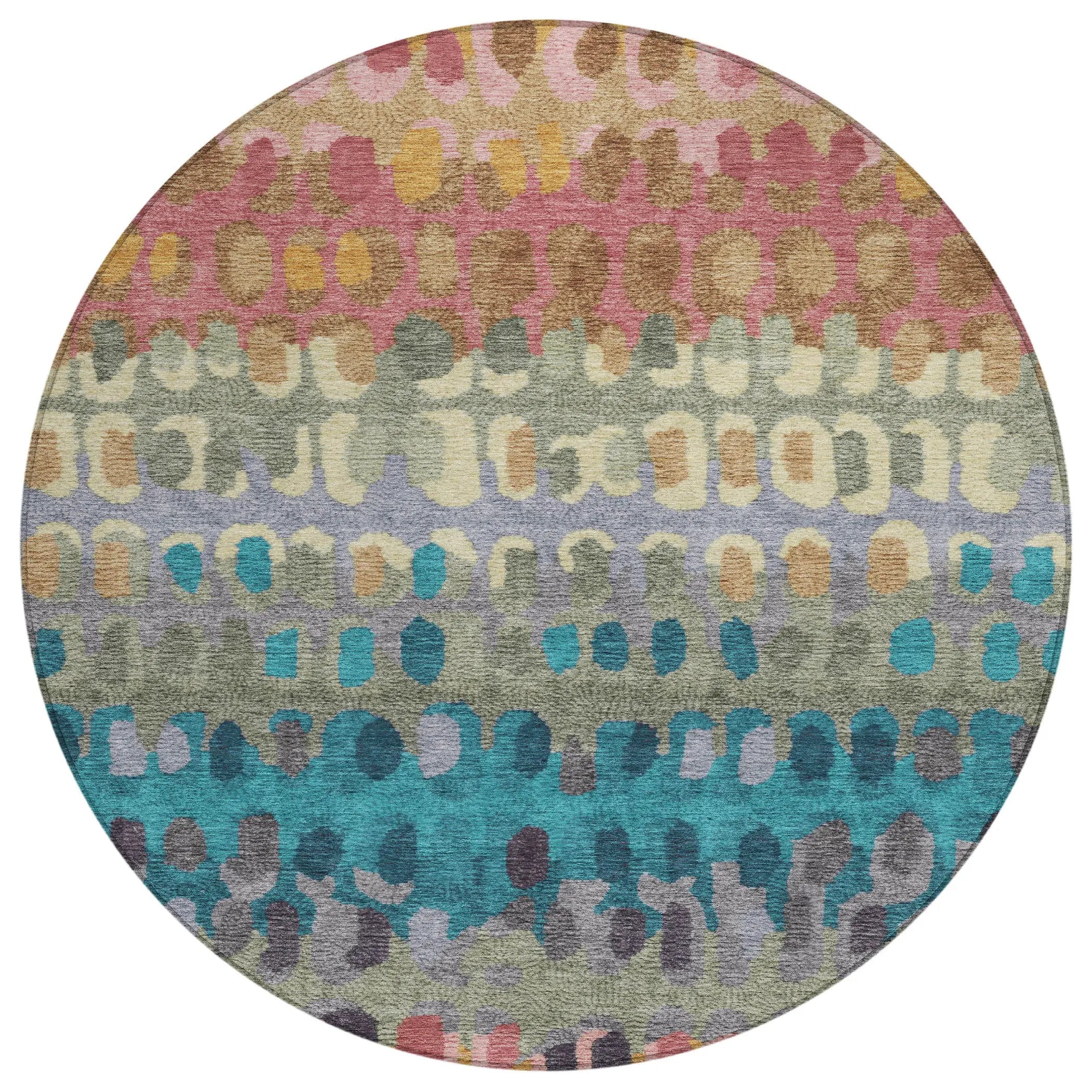 8' Blush And Copper Round Geometric Washable Indoor Outdoor Area Rug Homeroots Outdoor
