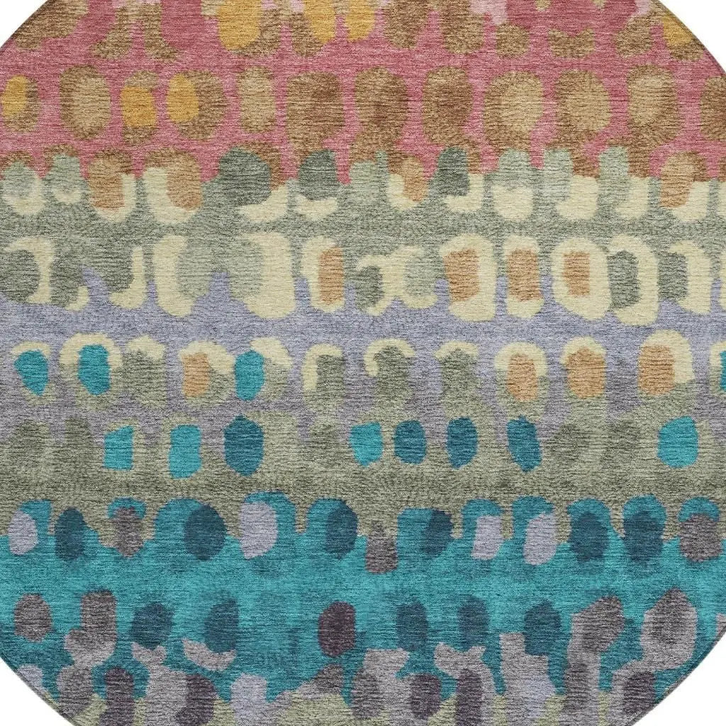 8' Blush And Copper Round Geometric Washable Indoor Outdoor Area Rug Homeroots Outdoor