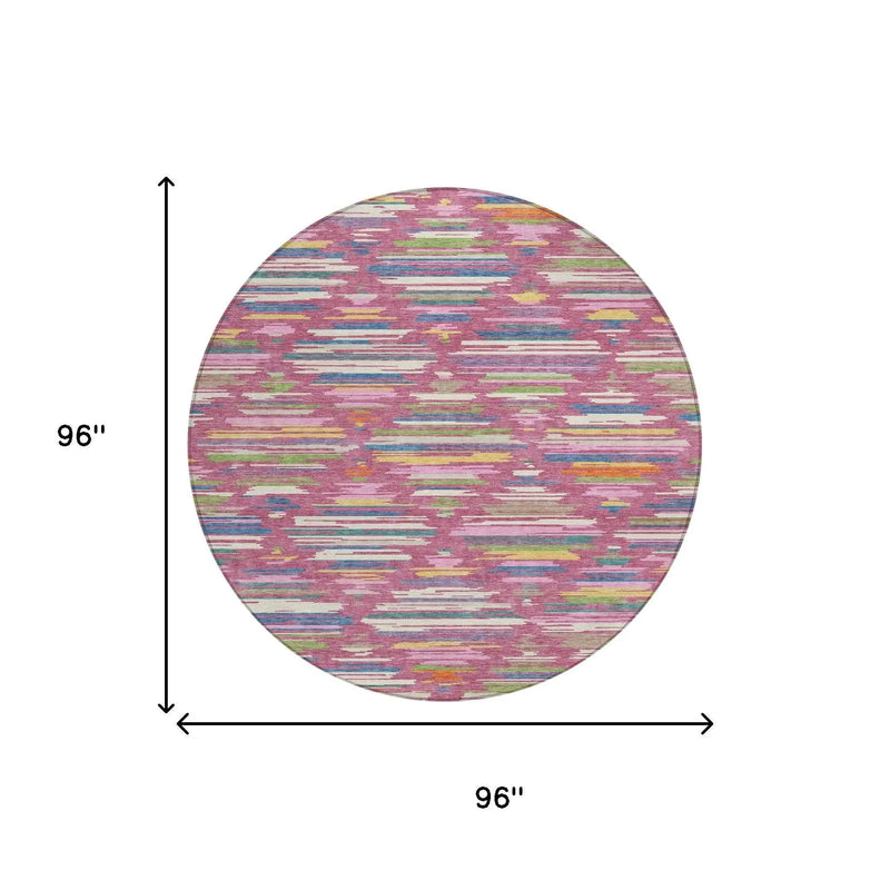 8' Blush And Ivory Round Southwestern Washable Indoor Outdoor Area Rug Homeroots Outdoor