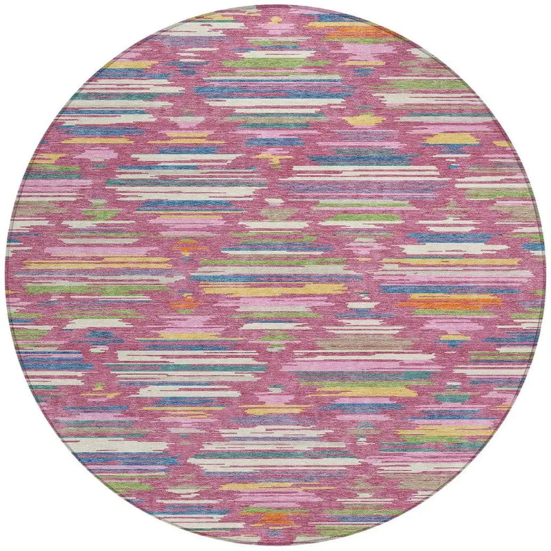 8' Blush And Ivory Round Southwestern Washable Indoor Outdoor Area Rug Homeroots Outdoor