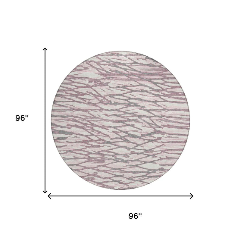 8' Blush And Pink Round Abstract Washable Indoor Outdoor Area Rug Homeroots Outdoor