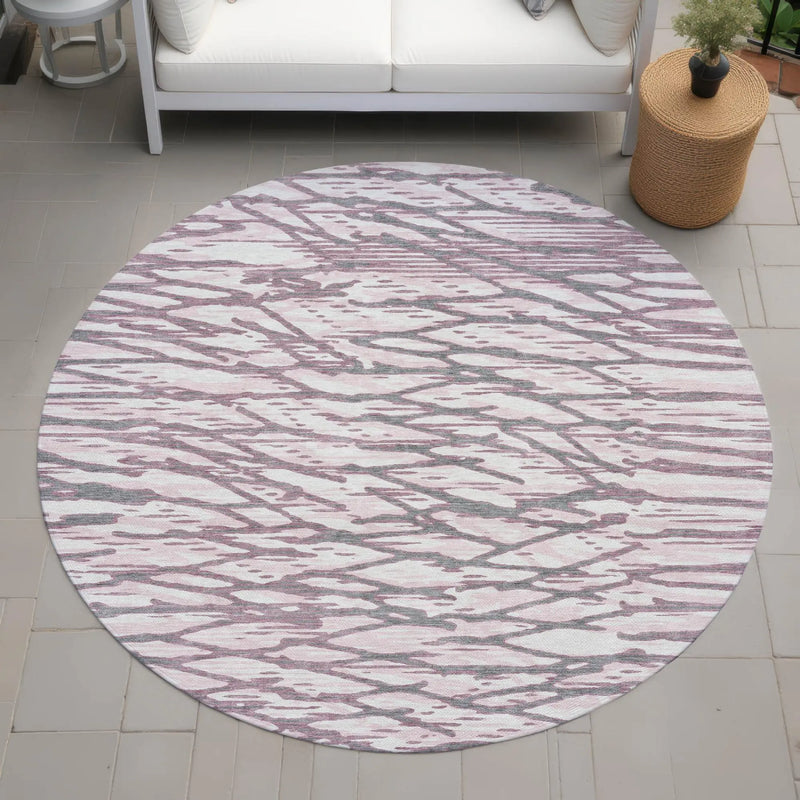 8' Blush And Pink Round Abstract Washable Indoor Outdoor Area Rug Homeroots Outdoor