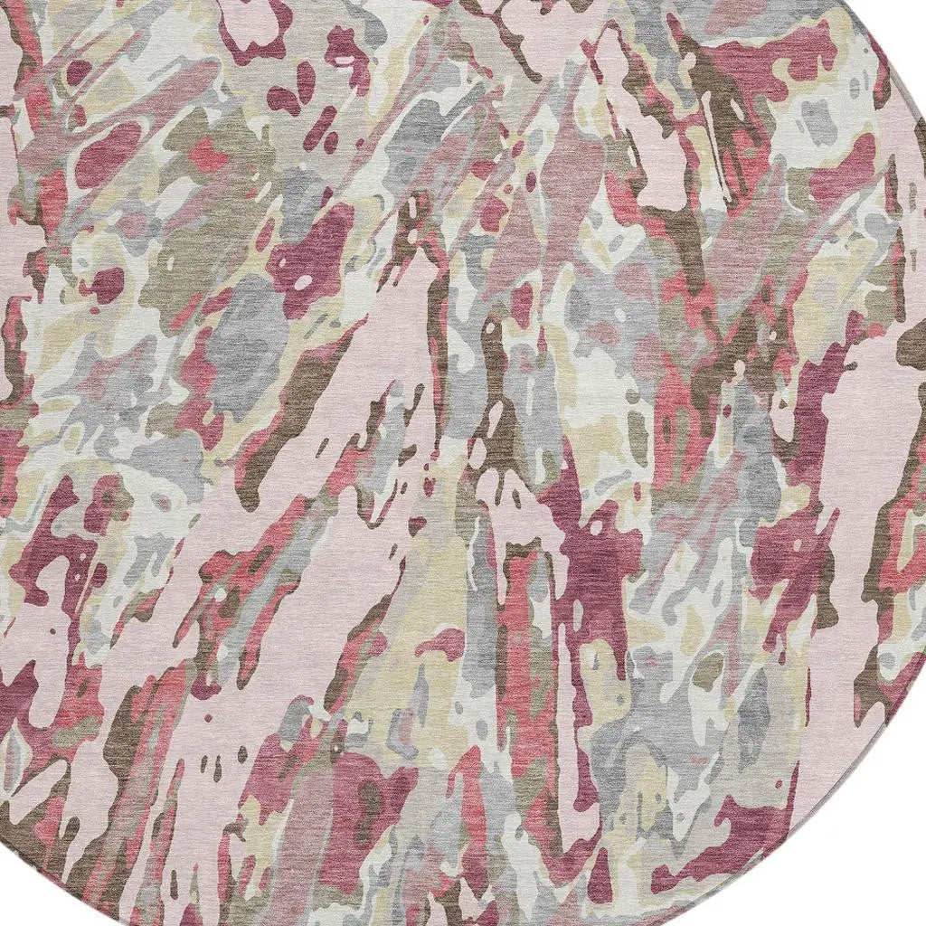 8' Blush And Pink Round Abstract Washable Indoor Outdoor Area Rug Homeroots Outdoor