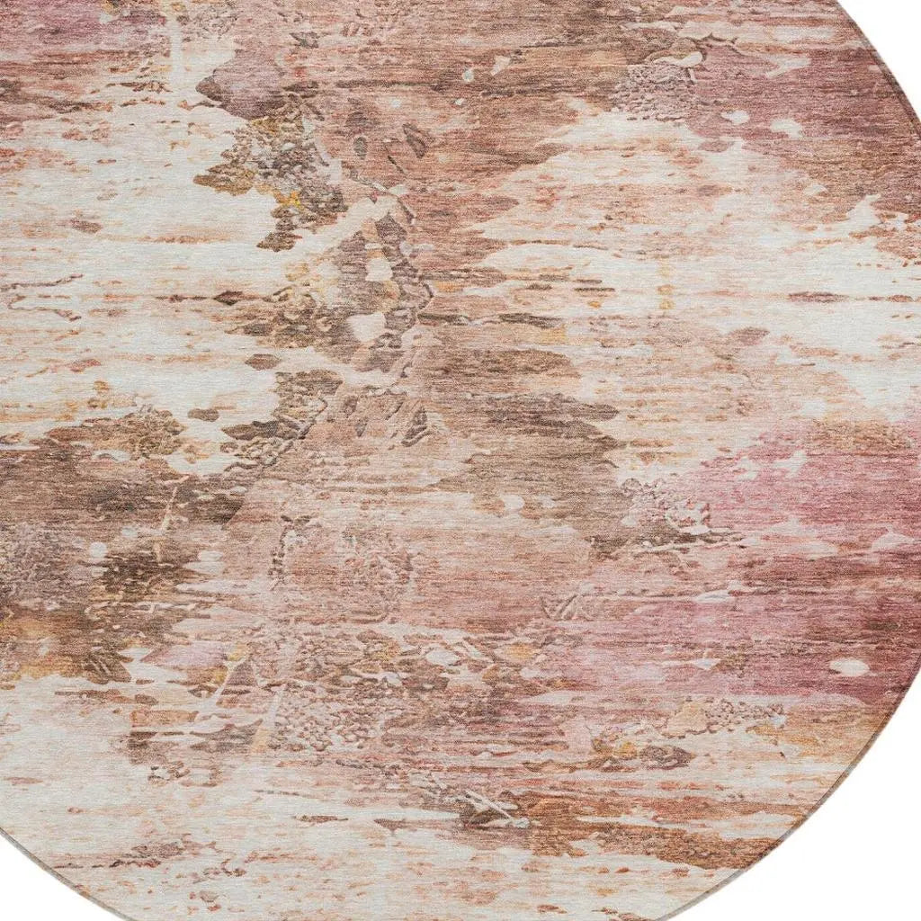 8' Blush And Pink Round Abstract Washable Indoor Outdoor Area Rug Homeroots Outdoor