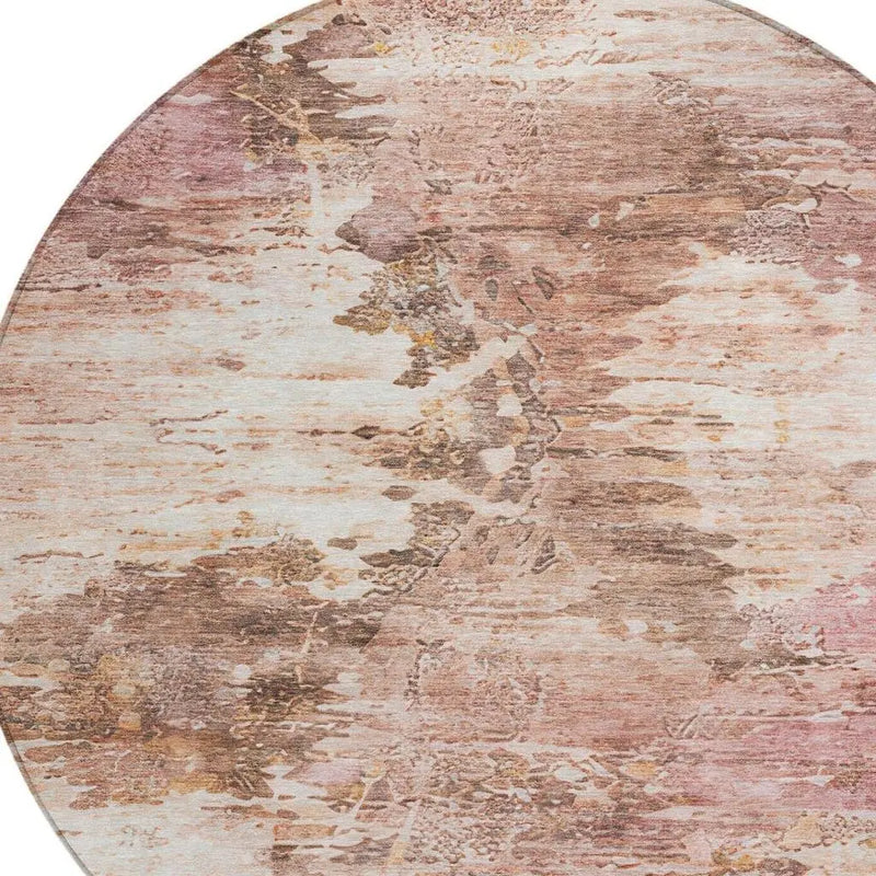 8' Blush And Pink Round Abstract Washable Indoor Outdoor Area Rug Homeroots Outdoor