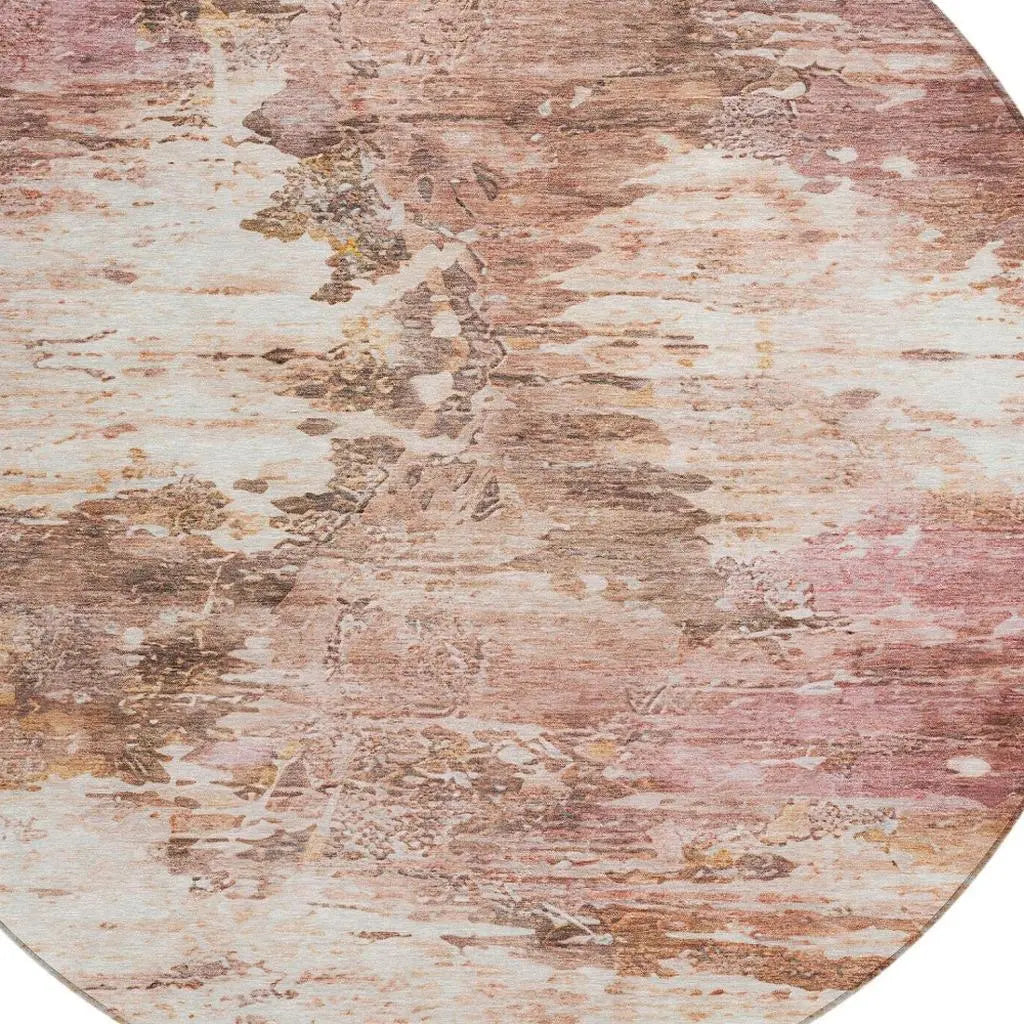 8' Blush And Pink Round Abstract Washable Indoor Outdoor Area Rug Homeroots Outdoor