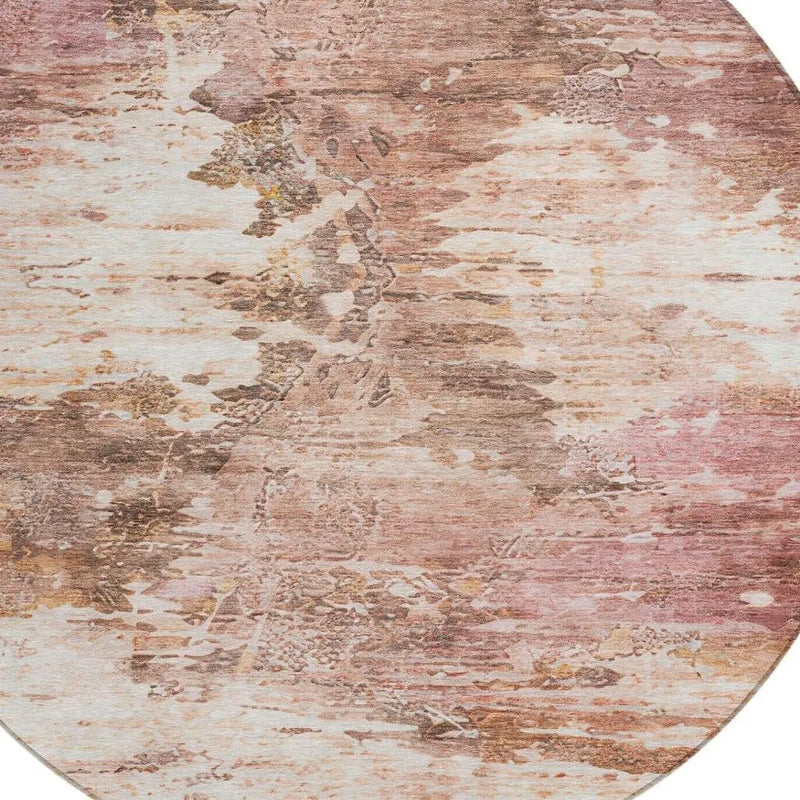 8' Blush And Pink Round Abstract Washable Indoor Outdoor Area Rug Homeroots Outdoor