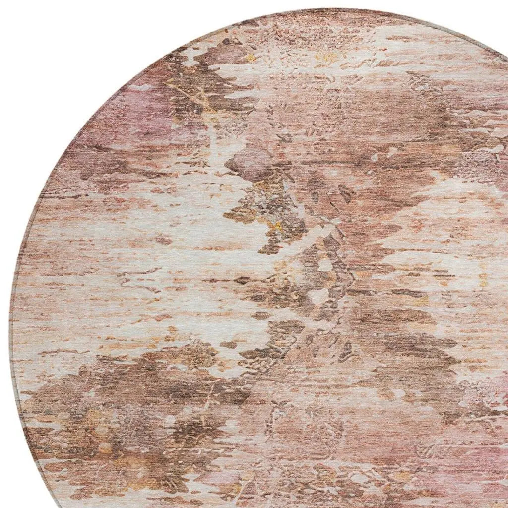 8' Blush And Pink Round Abstract Washable Indoor Outdoor Area Rug Homeroots Outdoor
