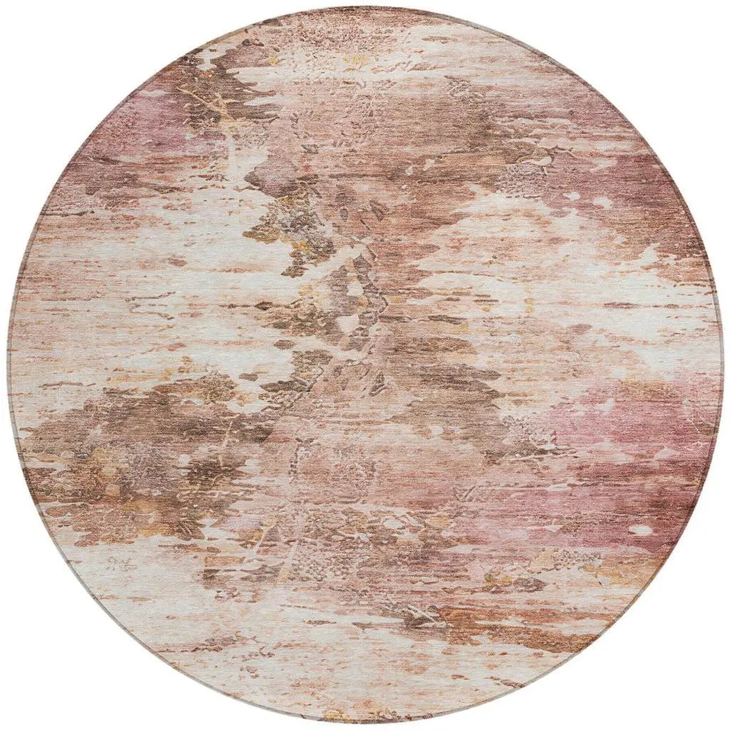 8' Blush And Pink Round Abstract Washable Indoor Outdoor Area Rug Homeroots Outdoor