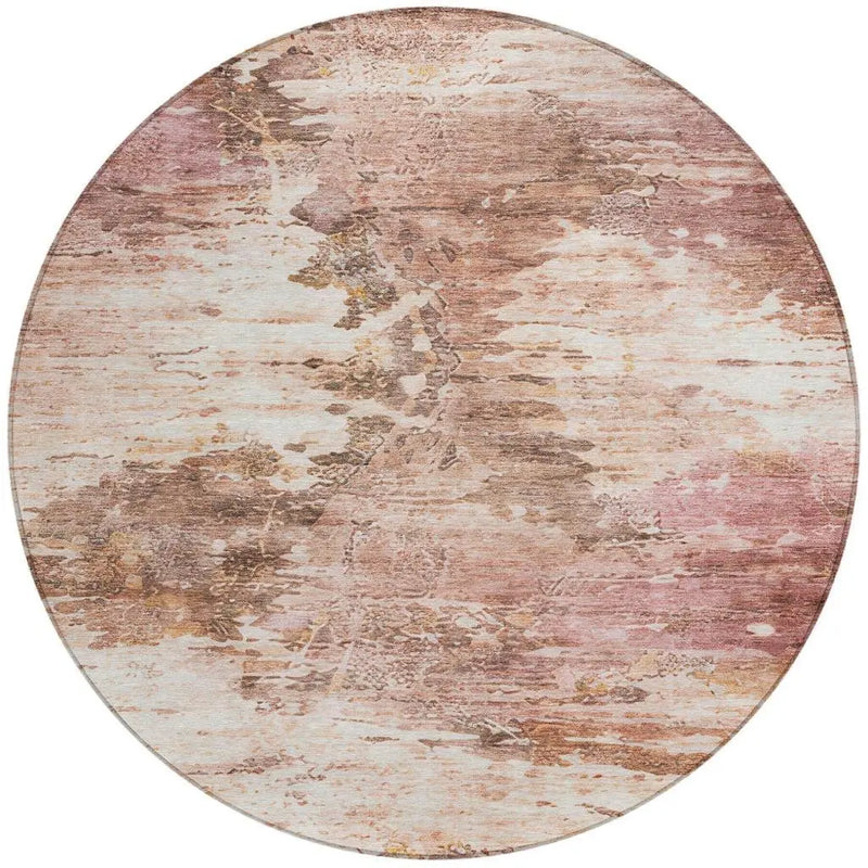 8' Blush And Pink Round Abstract Washable Indoor Outdoor Area Rug Homeroots Outdoor