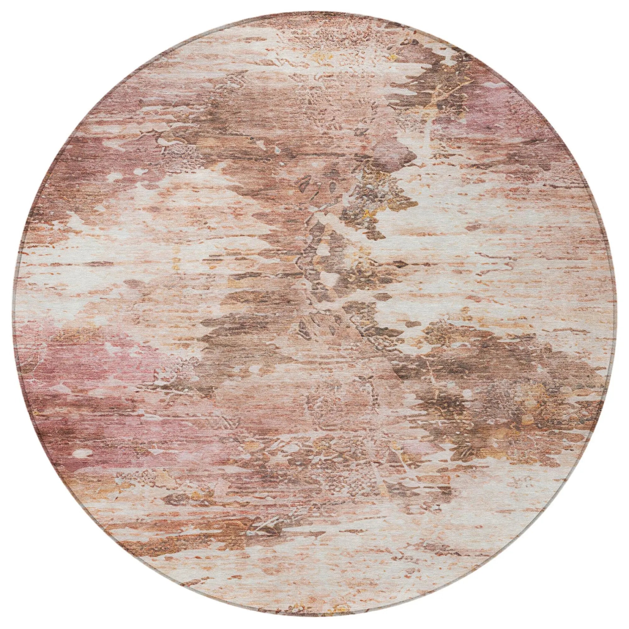 8' Blush And Pink Round Abstract Washable Indoor Outdoor Area Rug Homeroots Outdoor