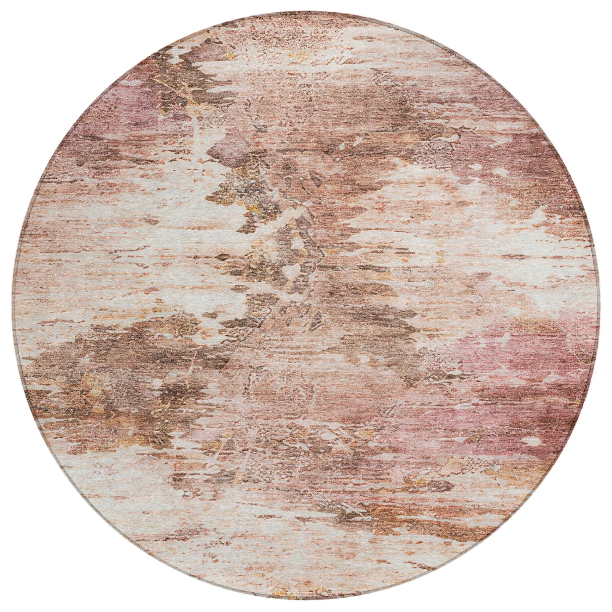 8' Blush And Pink Round Abstract Washable Indoor Outdoor Area Rug Homeroots Outdoor
