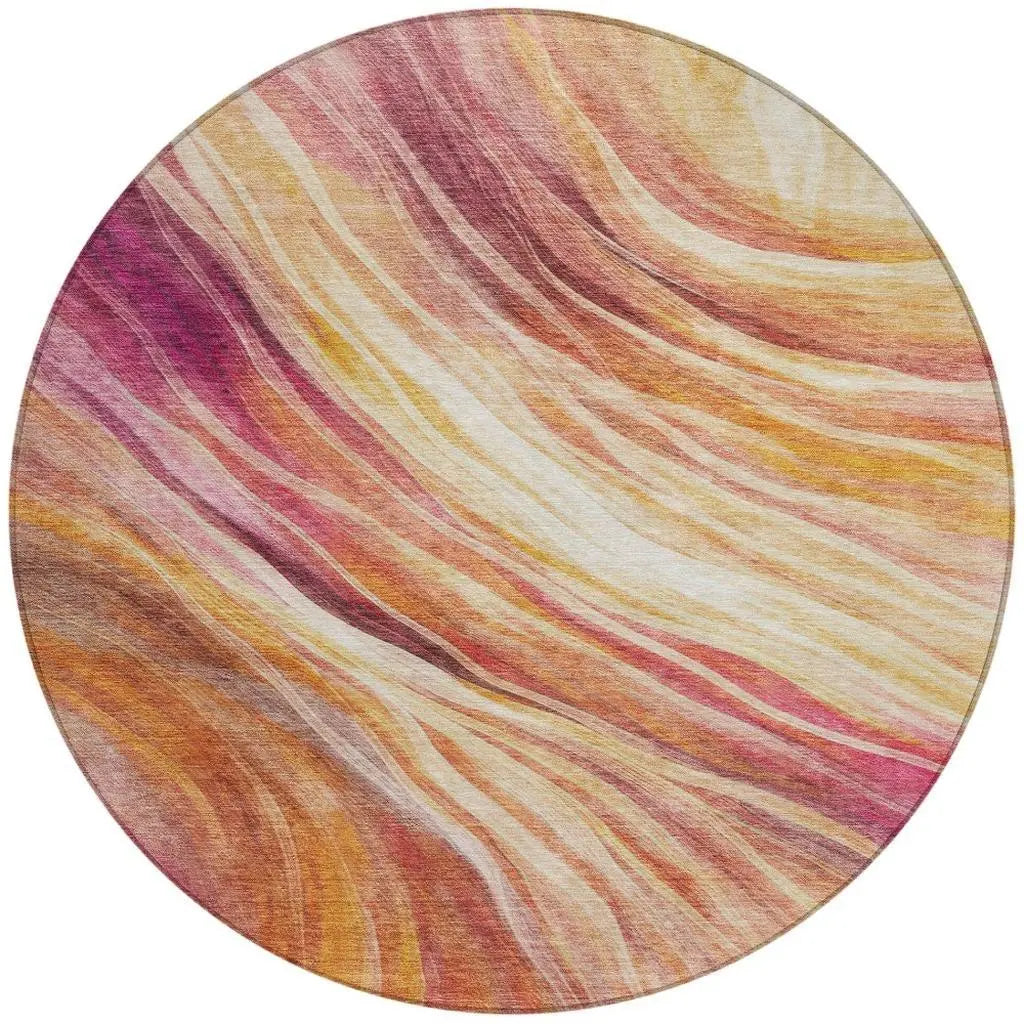 8' Blush And Pink Round Abstract Washable Indoor Outdoor Area Rug Homeroots Outdoor