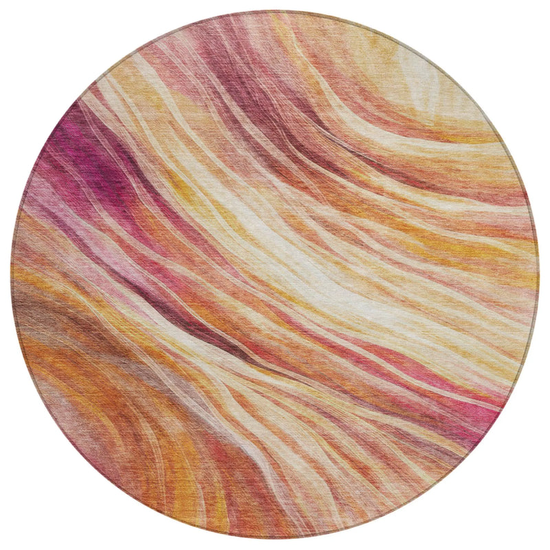 8' Blush And Pink Round Abstract Washable Indoor Outdoor Area Rug Homeroots Outdoor