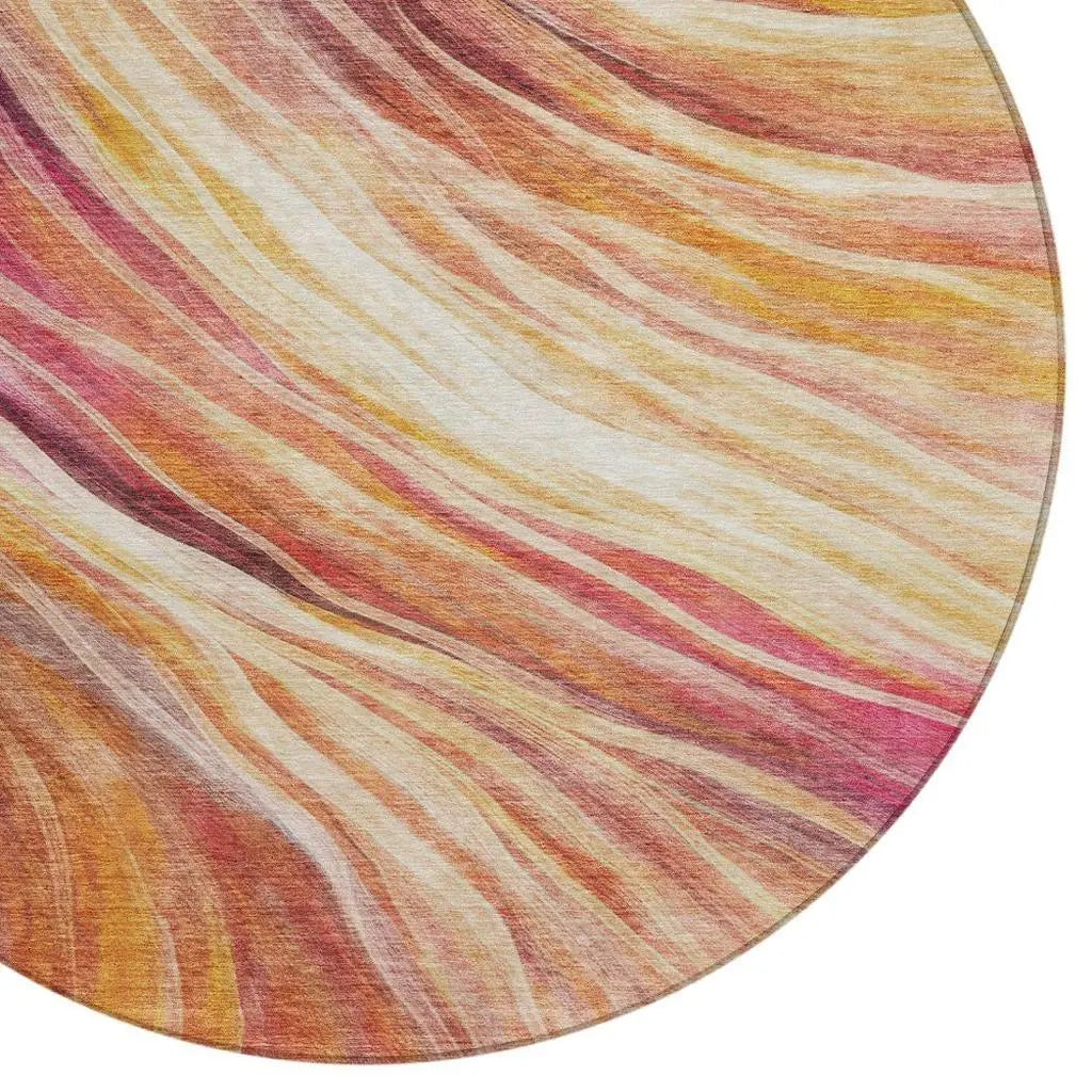 8' Blush And Pink Round Abstract Washable Indoor Outdoor Area Rug Homeroots Outdoor