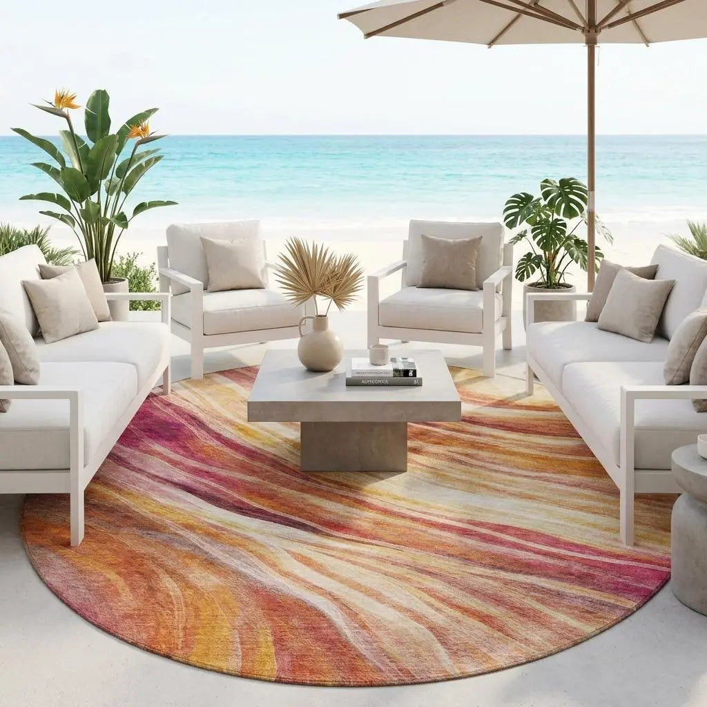 8' Blush And Pink Round Abstract Washable Indoor Outdoor Area Rug Homeroots Outdoor
