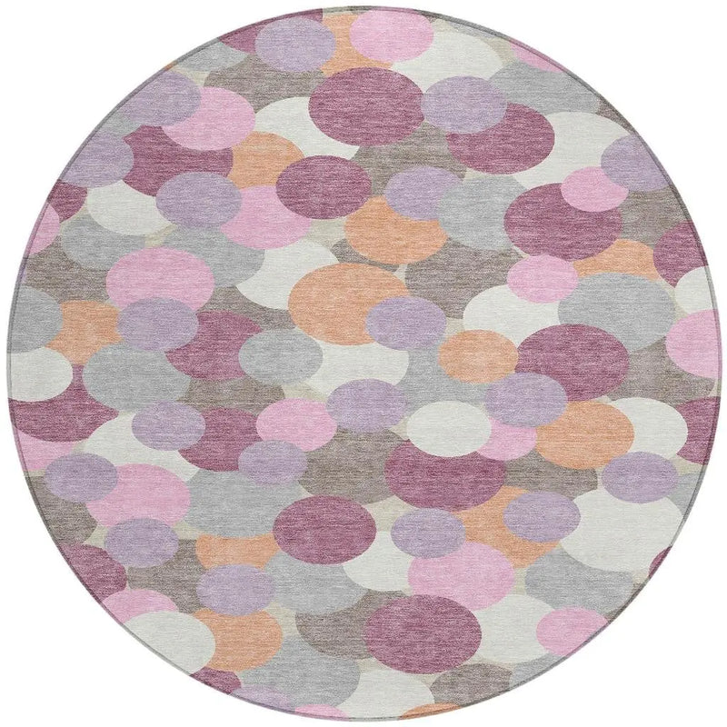 8' Blush And Pink Round Geometric Washable Indoor Outdoor Area Rug Homeroots Outdoor
