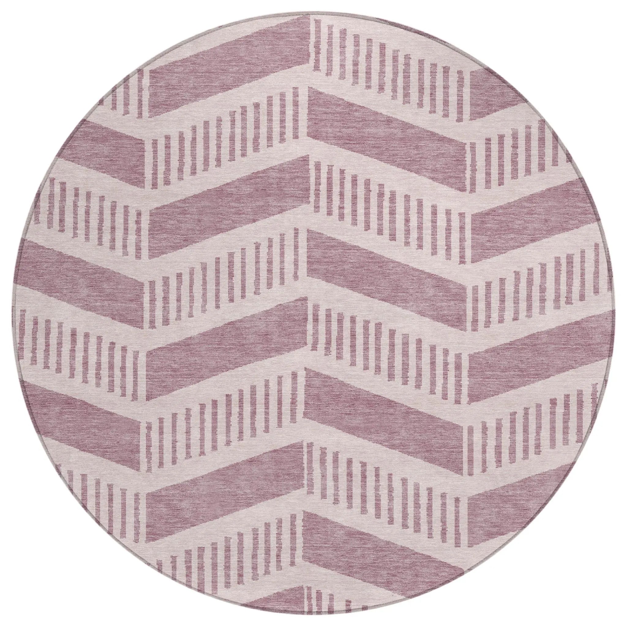 8' Blush And Pink Round Geometric Washable Indoor Outdoor Area Rug Homeroots Outdoor
