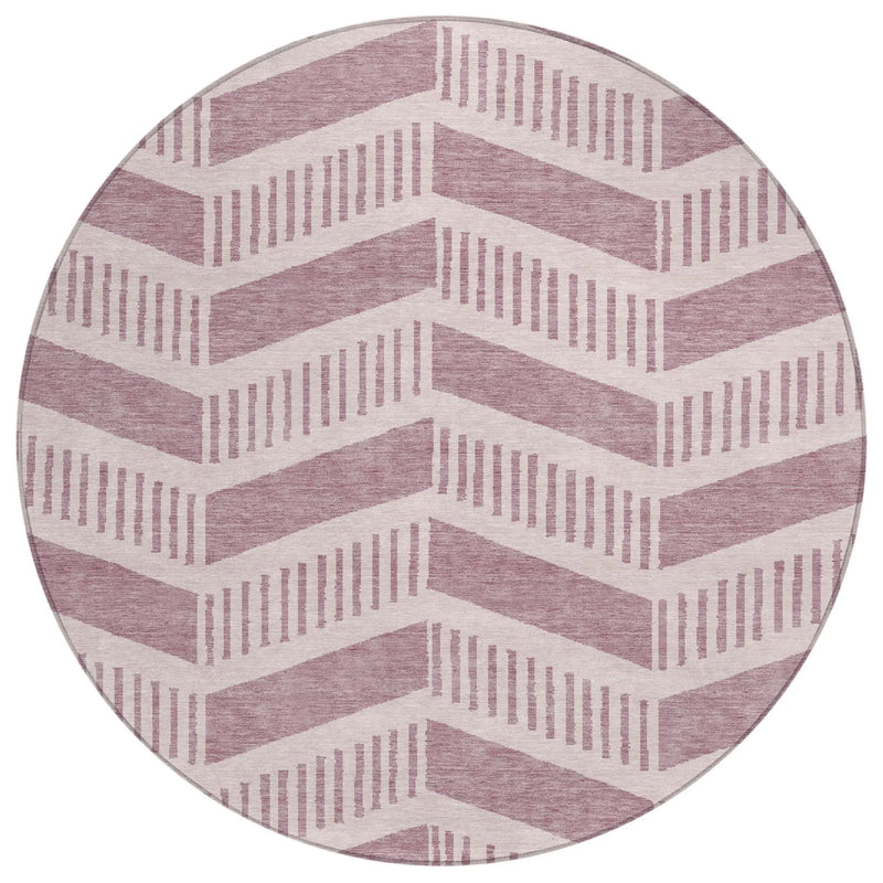 8' Blush And Pink Round Geometric Washable Indoor Outdoor Area Rug Homeroots Outdoor