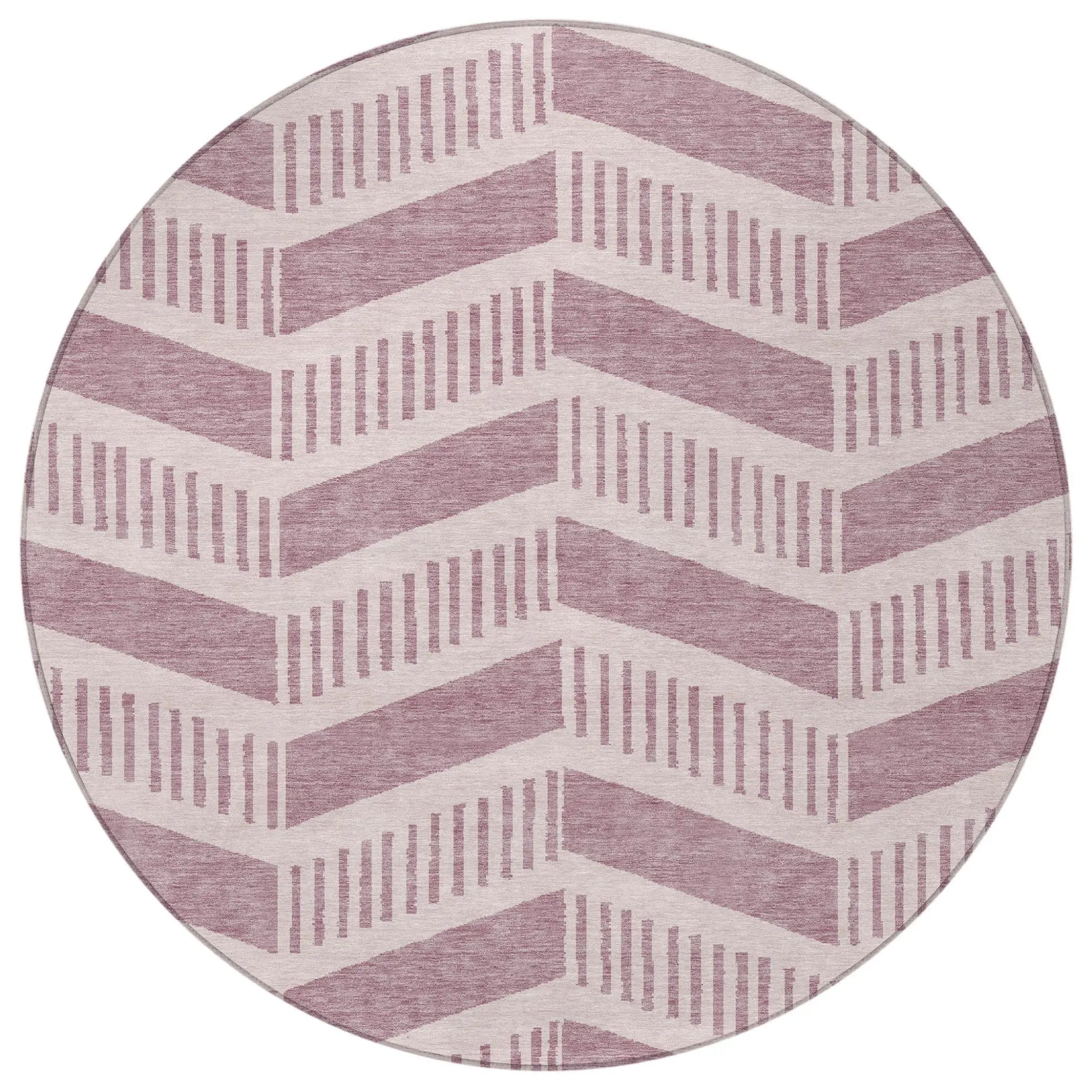 8' Blush And Pink Round Geometric Washable Indoor Outdoor Area Rug Homeroots Outdoor