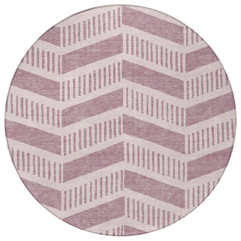 8' Blush And Pink Round Geometric Washable Indoor Outdoor Area Rug Homeroots Outdoor