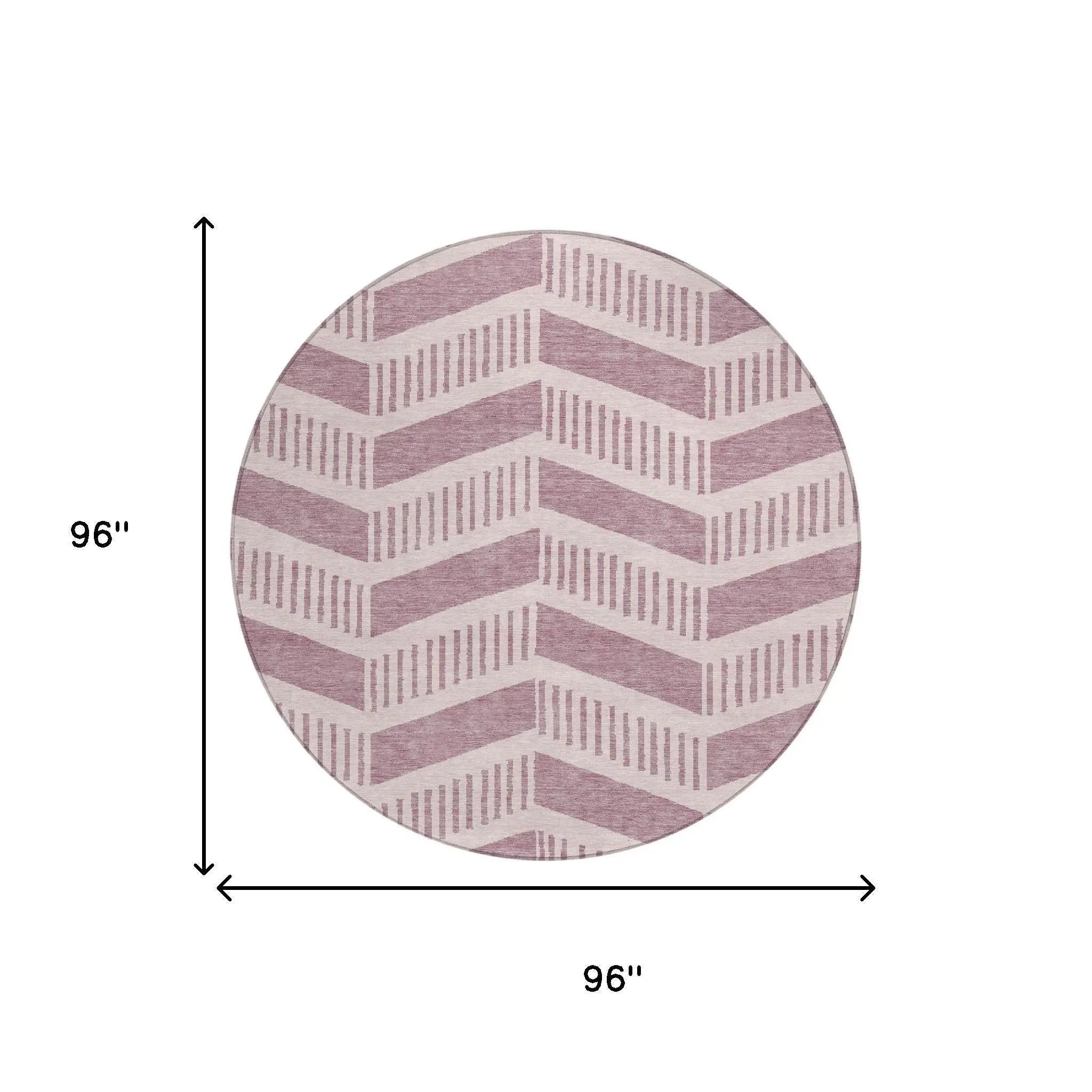 8' Blush And Pink Round Geometric Washable Indoor Outdoor Area Rug Homeroots Outdoor