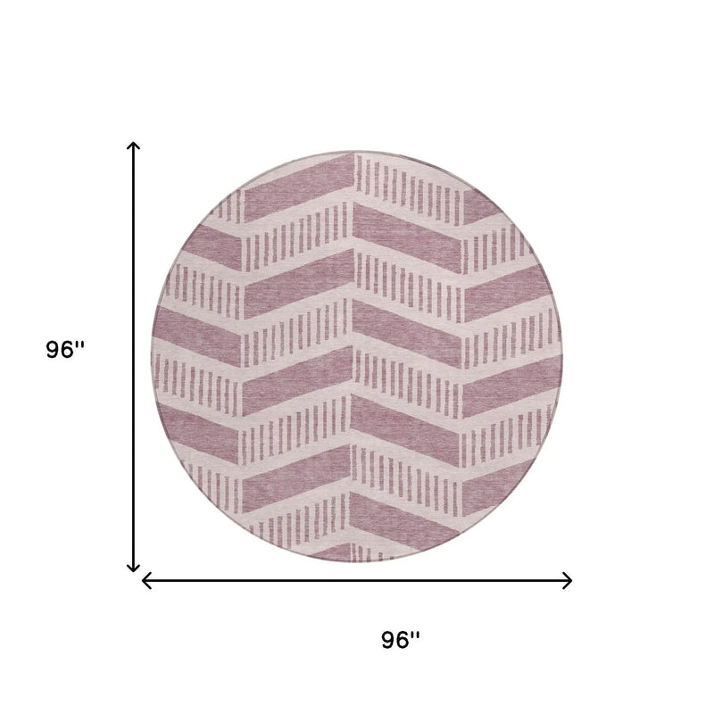 8' Blush And Pink Round Geometric Washable Indoor Outdoor Area Rug Homeroots Outdoor