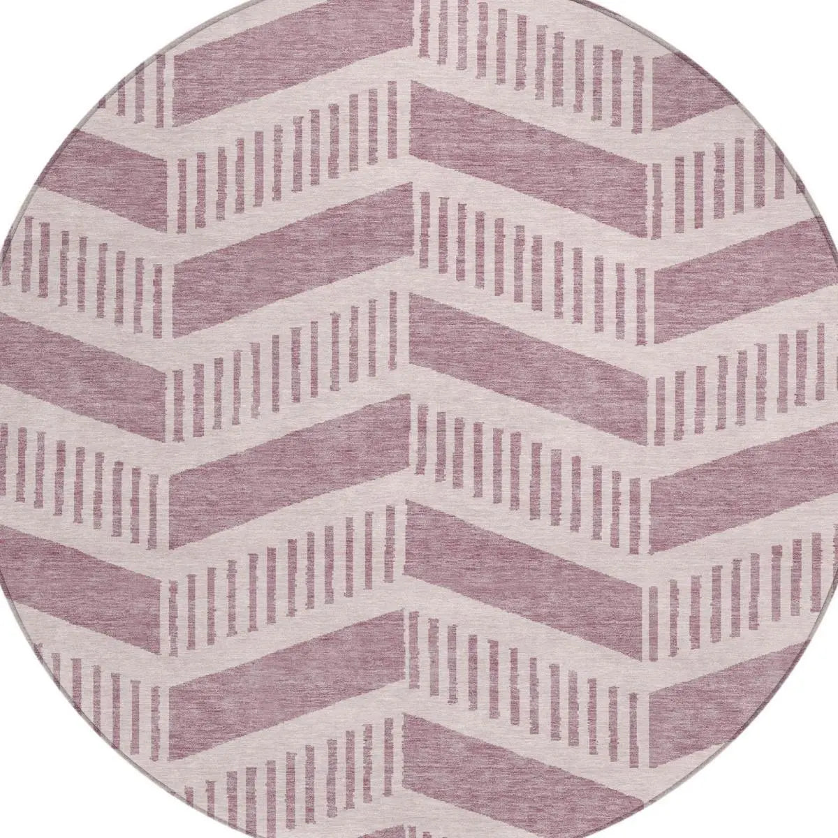 8' Blush And Pink Round Geometric Washable Indoor Outdoor Area Rug Homeroots Outdoor