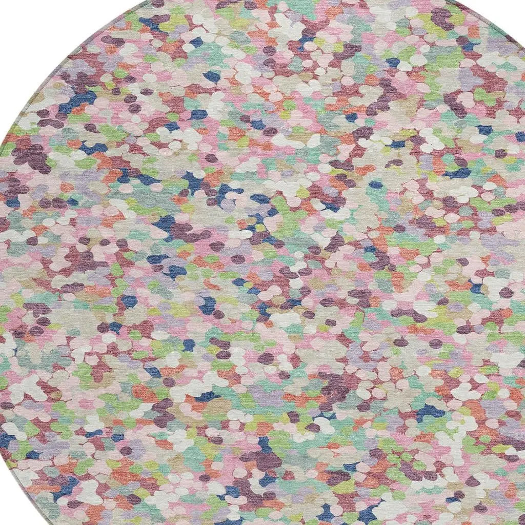 8' Blush And Pink Round Geometric Washable Indoor Outdoor Area Rug Homeroots Outdoor
