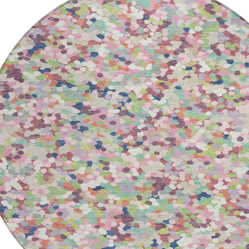 8' Blush And Pink Round Geometric Washable Indoor Outdoor Area Rug Homeroots Outdoor