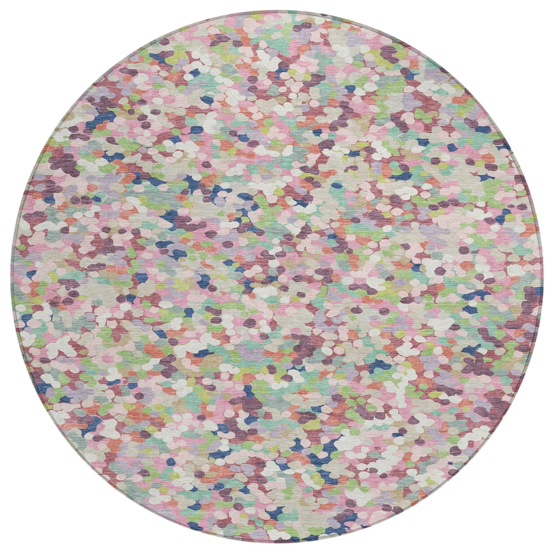 8' Blush And Pink Round Geometric Washable Indoor Outdoor Area Rug Homeroots Outdoor