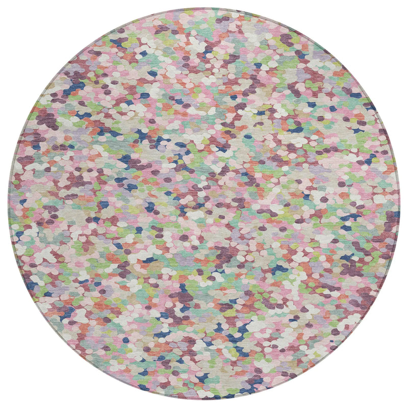 8' Blush And Pink Round Geometric Washable Indoor Outdoor Area Rug Homeroots Outdoor