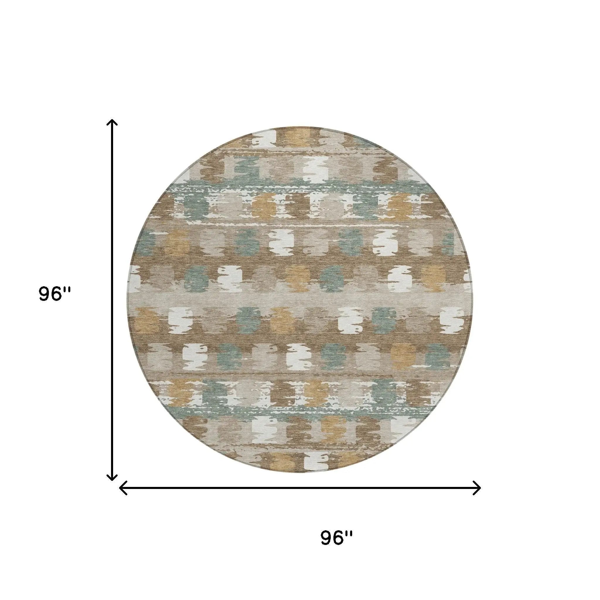 8' Brown And Aqua Round Abstract Washable Indoor Outdoor Area Rug Homeroots Outdoor