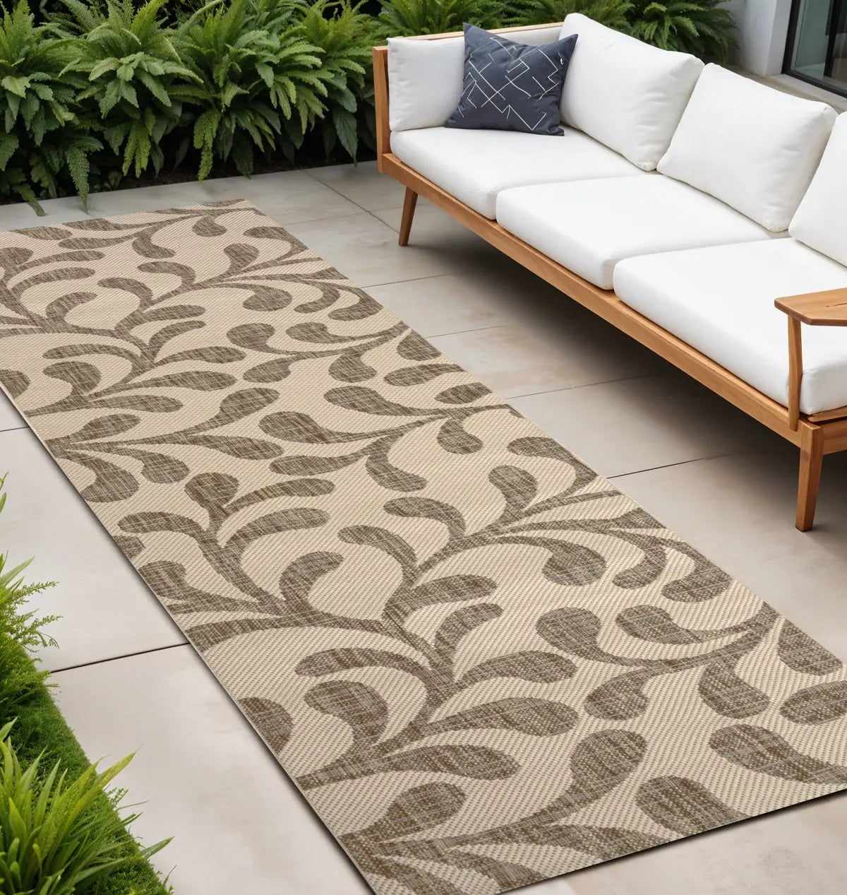 8' Brown And Beige Floral Indoor Outdoor Runner Rug Homeroots Outdoor