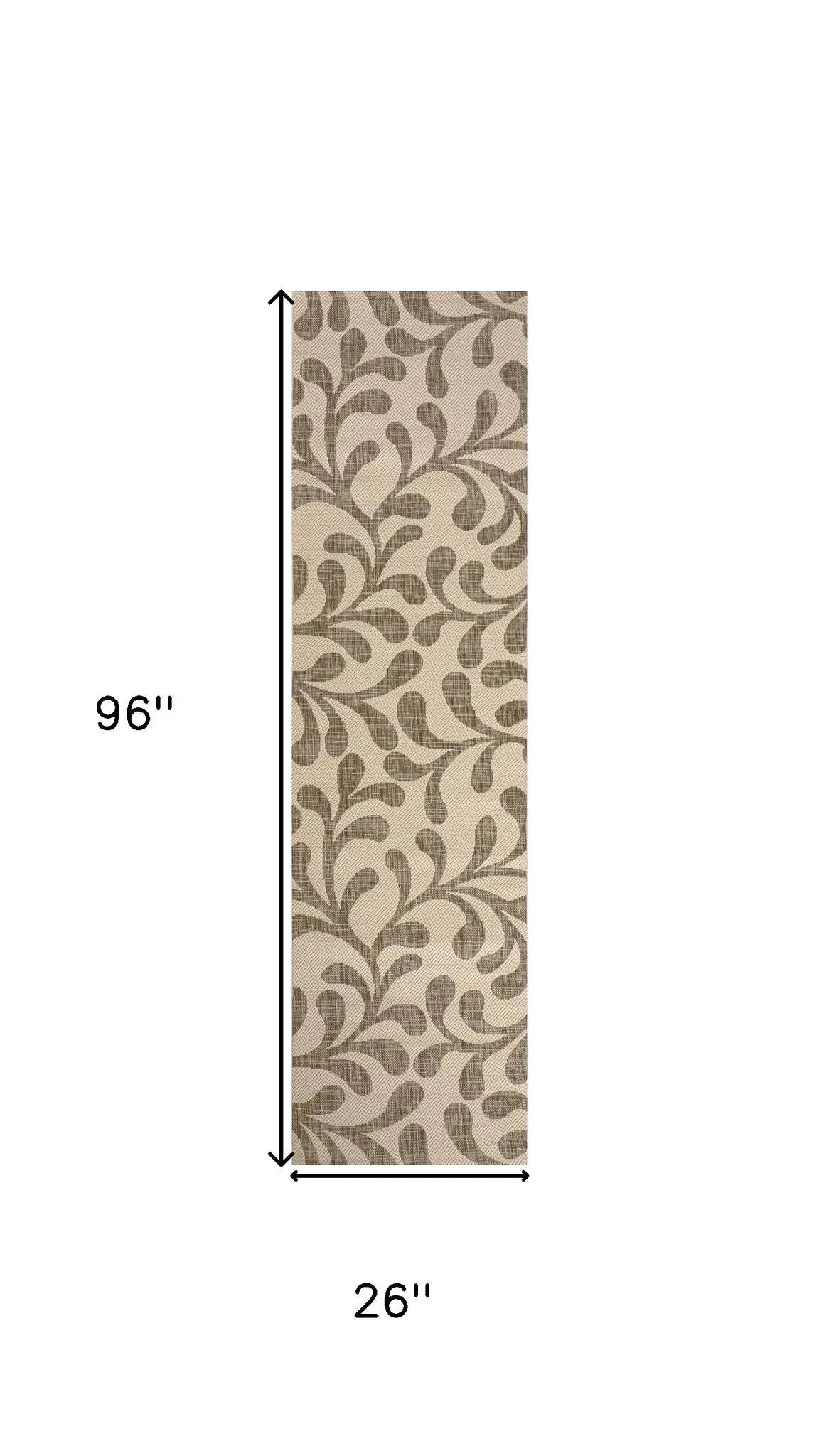 8' Brown And Beige Floral Indoor Outdoor Runner Rug Homeroots Outdoor
