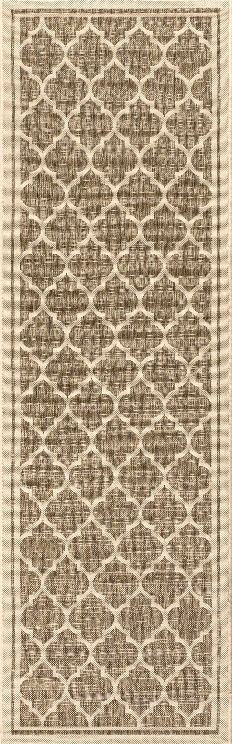 8' Brown And Beige Geometric Indoor Outdoor Runner Rug Homeroots Outdoor