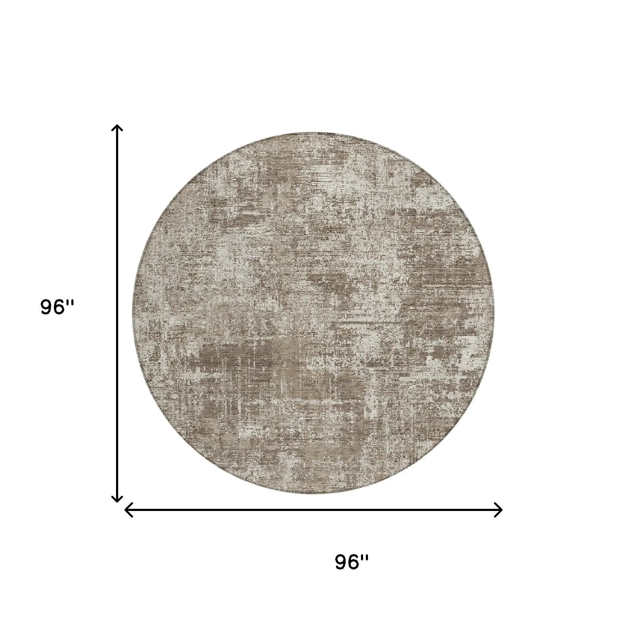 8' Brown And Beige Round Abstract Washable Indoor Outdoor Area Rug Homeroots Outdoor
