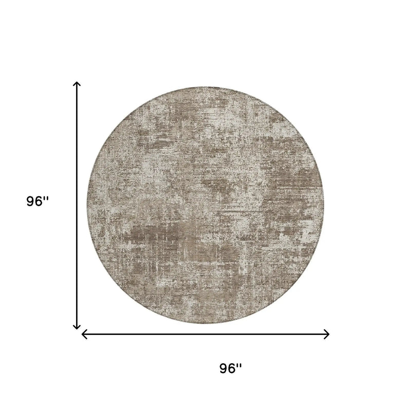 8' Brown And Beige Round Abstract Washable Indoor Outdoor Area Rug Homeroots Outdoor