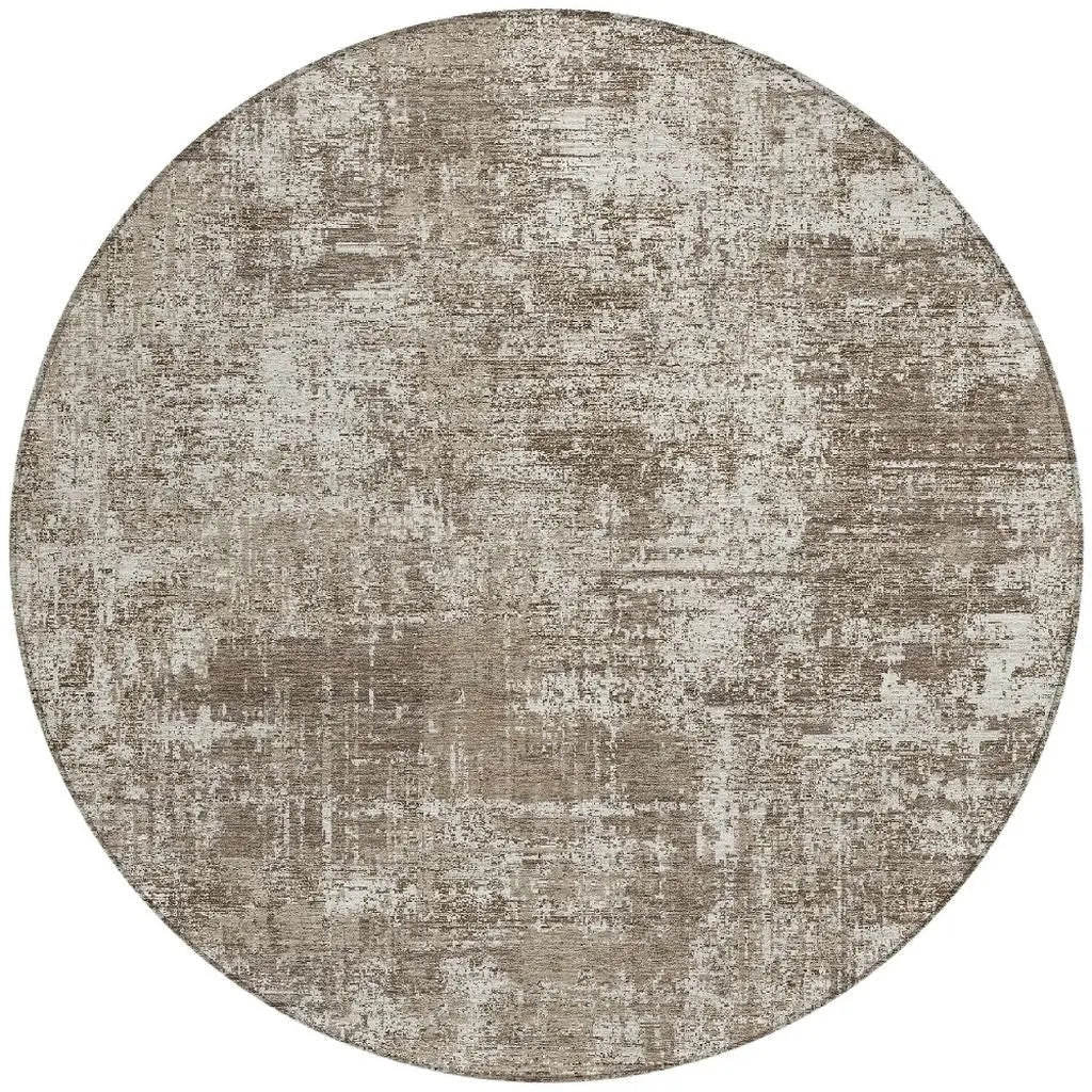 8' Brown And Beige Round Abstract Washable Indoor Outdoor Area Rug Homeroots Outdoor