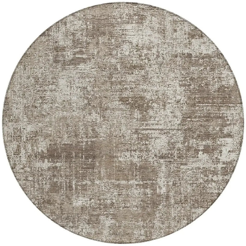 8' Brown And Beige Round Abstract Washable Indoor Outdoor Area Rug Homeroots Outdoor