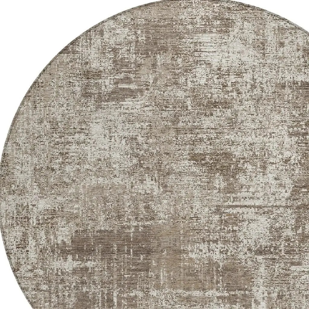 8' Brown And Beige Round Abstract Washable Indoor Outdoor Area Rug Homeroots Outdoor