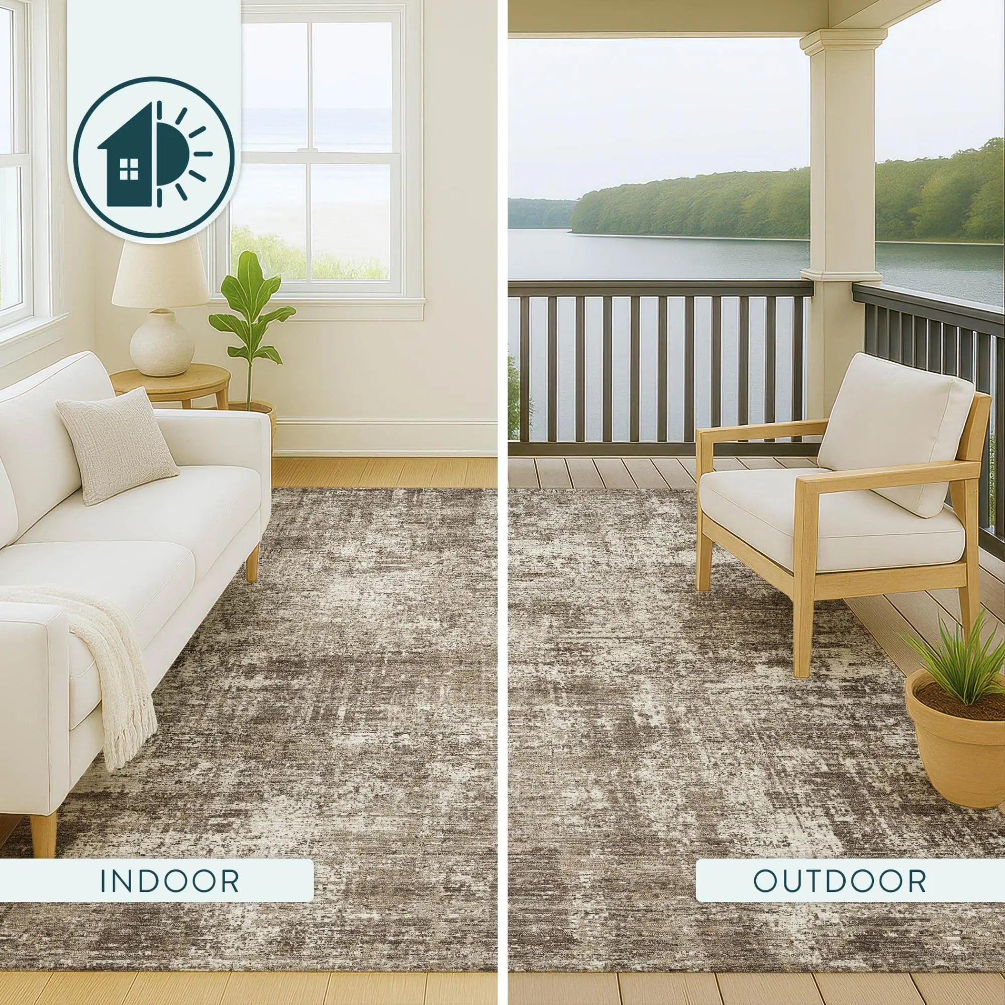 8' Brown And Beige Round Abstract Washable Indoor Outdoor Area Rug Homeroots Outdoor