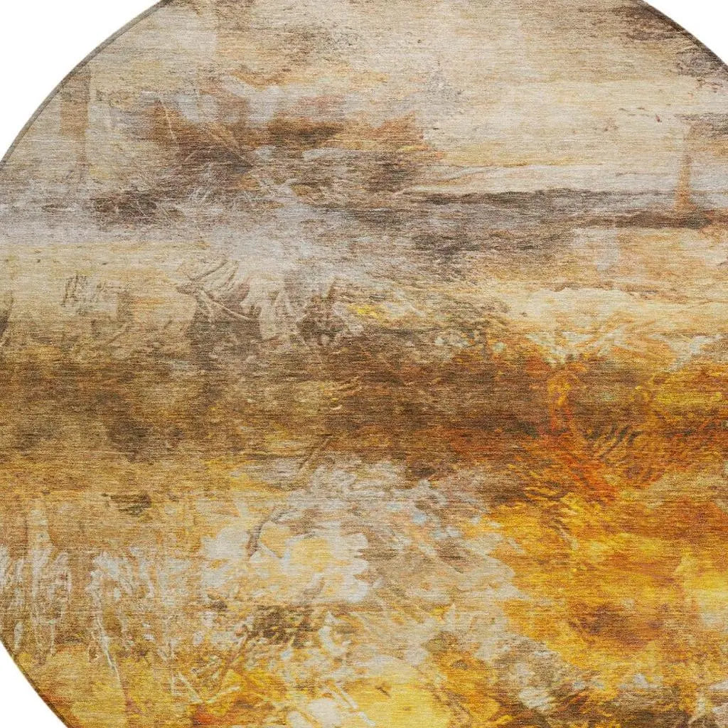 8' Brown And Beige Round Abstract Washable Indoor Outdoor Area Rug Homeroots Outdoor