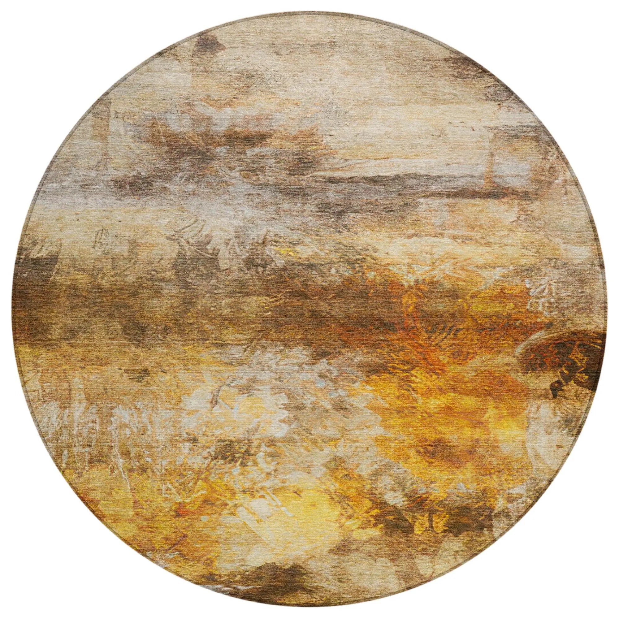 8' Brown And Beige Round Abstract Washable Indoor Outdoor Area Rug Homeroots Outdoor